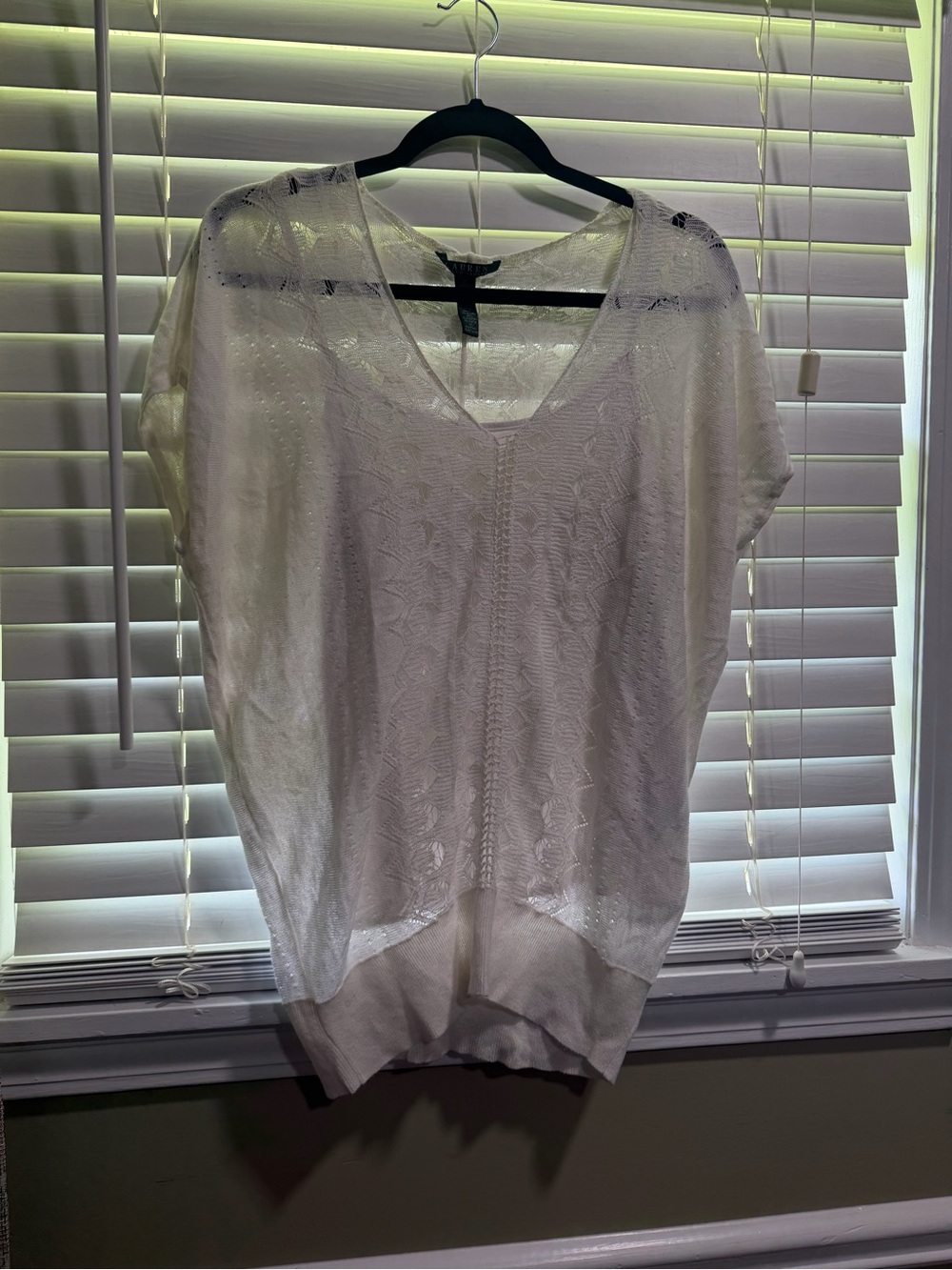 Ralph Lauren White Sheer V-Neck Knit Tunic